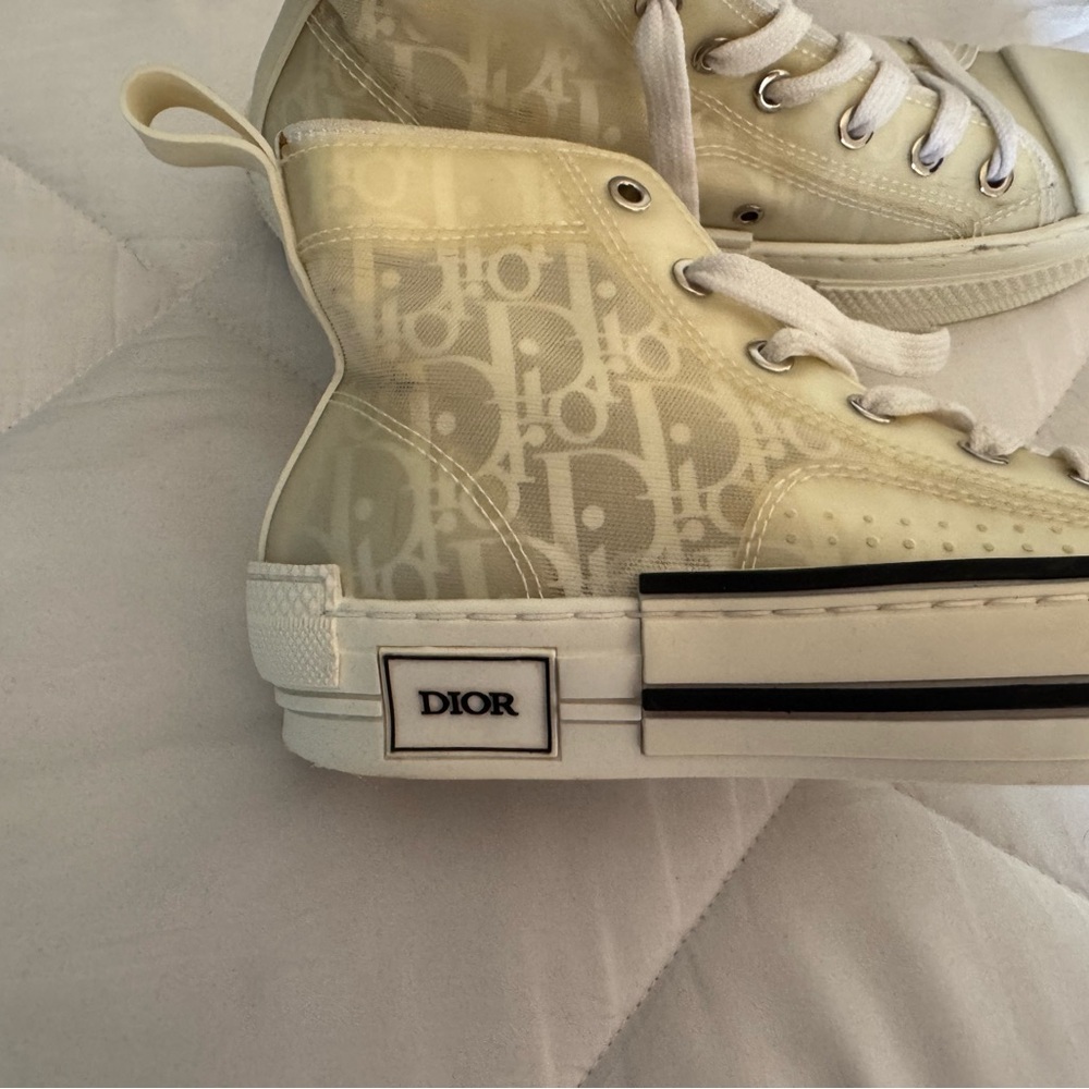 Dior Beige and Off-White High-Top Sneakers